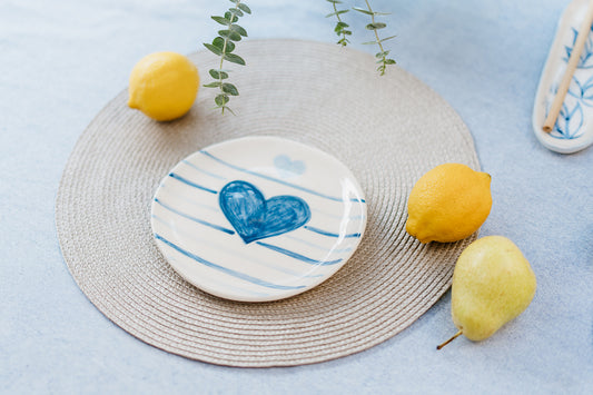 Handmade Ceramic Plate – Blue Heart Design