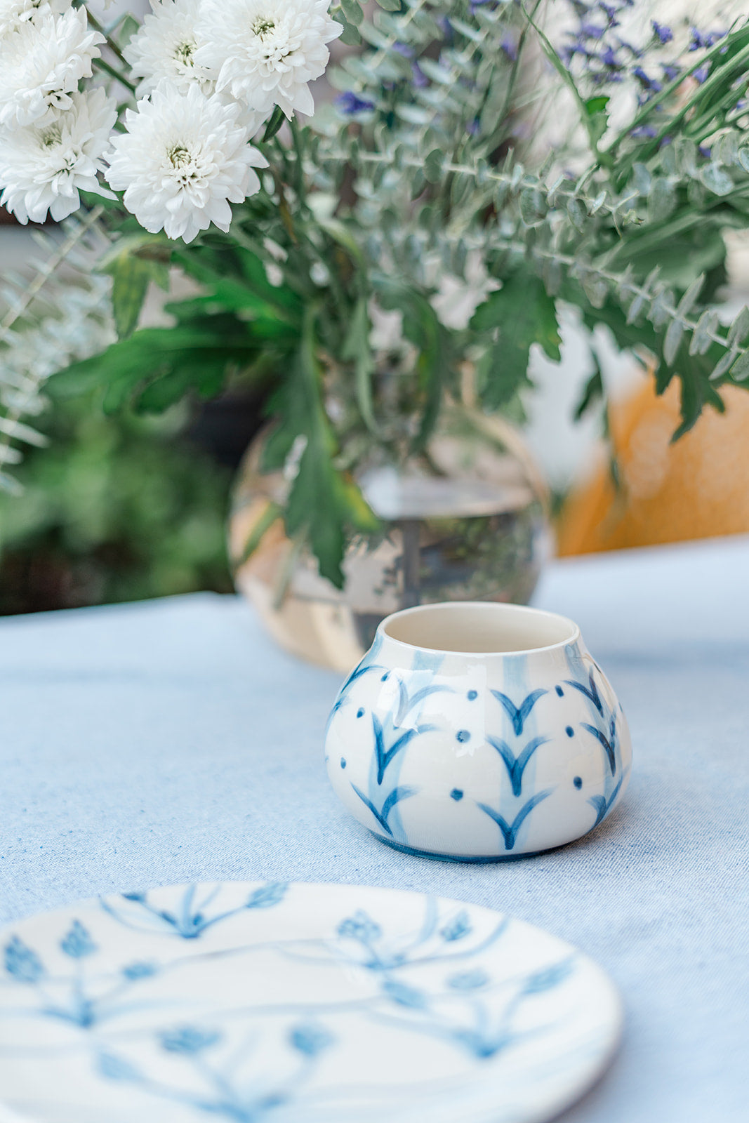 Handmade Ceramic Vase – Blue Botanical Pattern