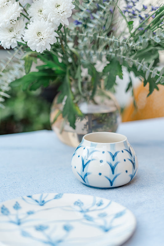 Handmade Ceramic Vase – Blue Botanical Pattern