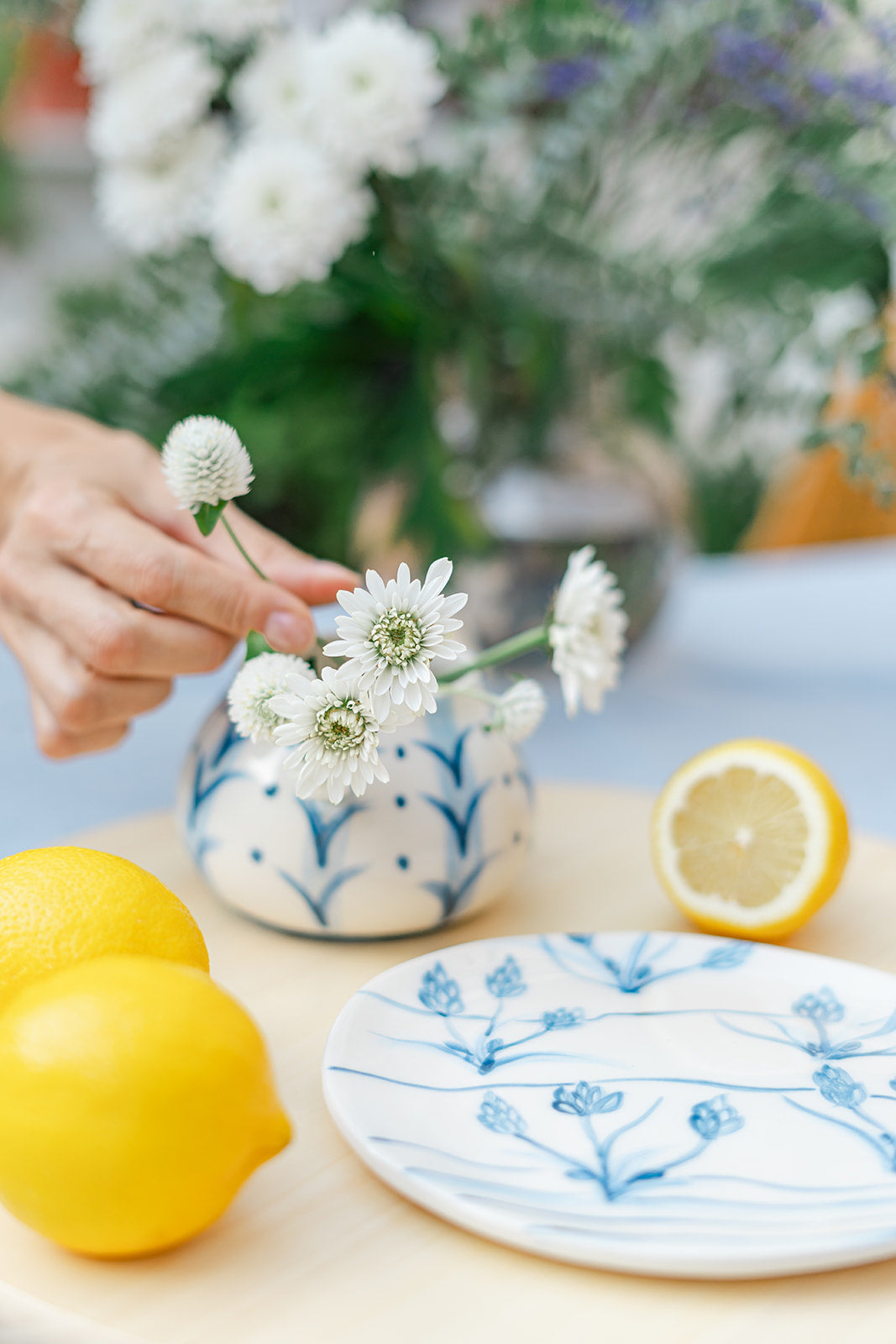 Handmade Ceramic Vase – Blue Botanical Pattern