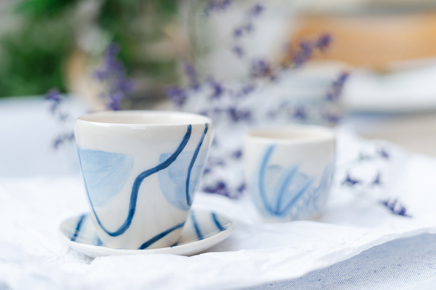 Handmade Ceramic Cup – Blue Wave Design