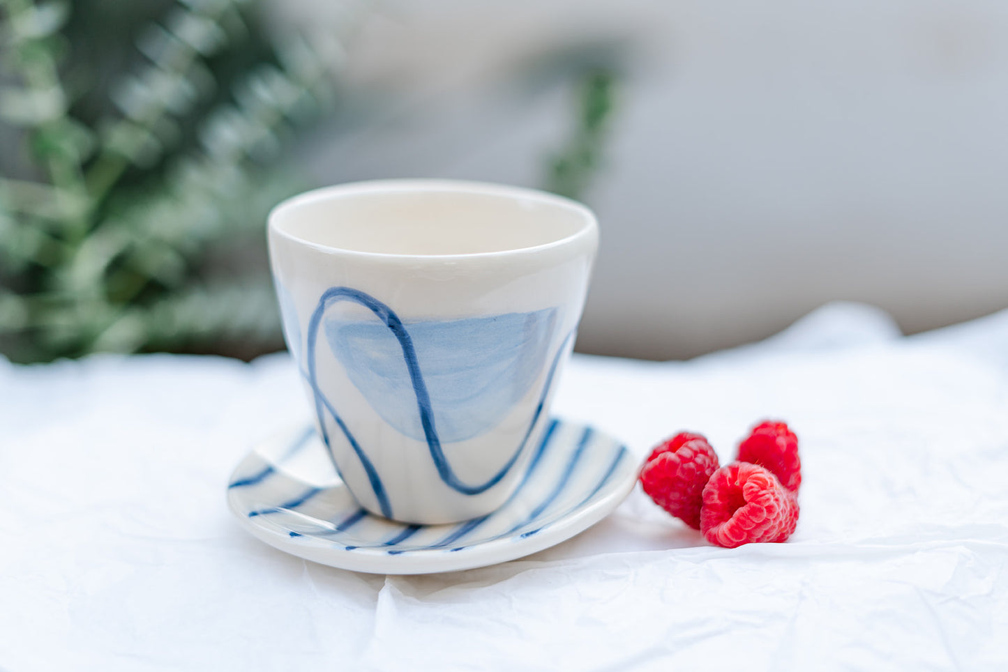 Handmade Ceramic Cup – Blue Wave Design