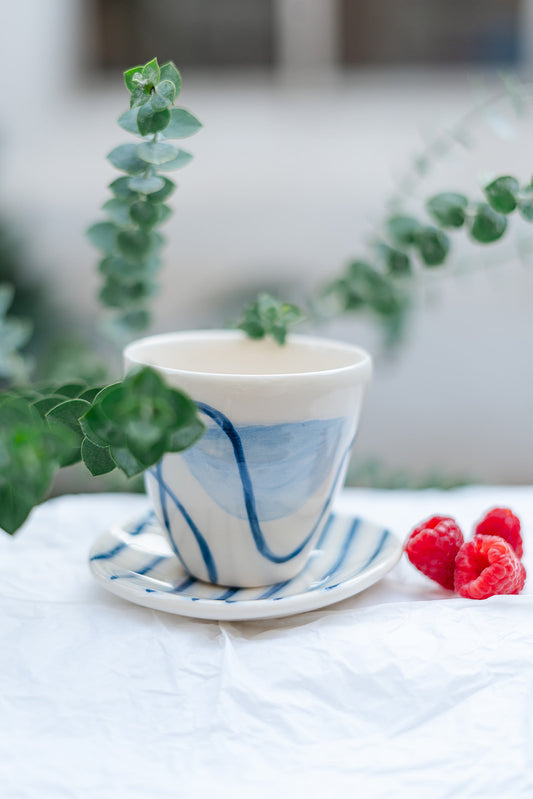 Handmade Ceramic Cup – Blue Wave Design
