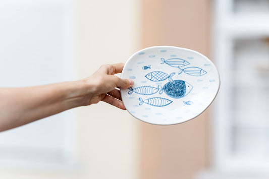 Handmade Ceramic Plate – Blue Fish Design