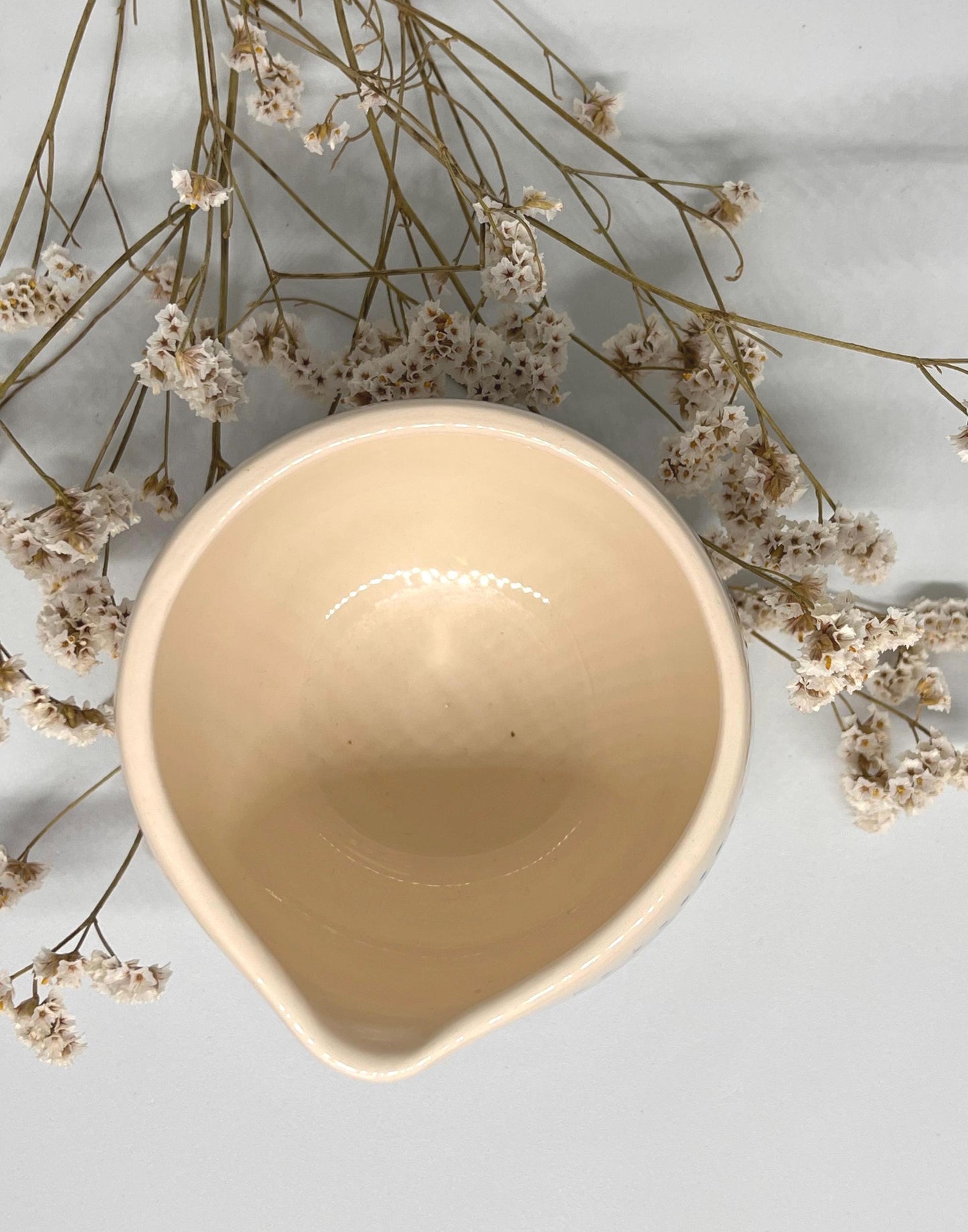 Handmade Ceramic Pouring Bowl – Blue Floral Pattern, Small Creamer, Matcha bowl