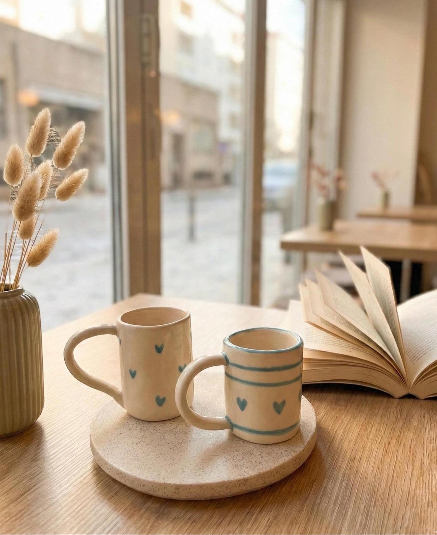 Handmade Ceramic Mug – Blue Heart Pottery Coffee Cup, 50ml