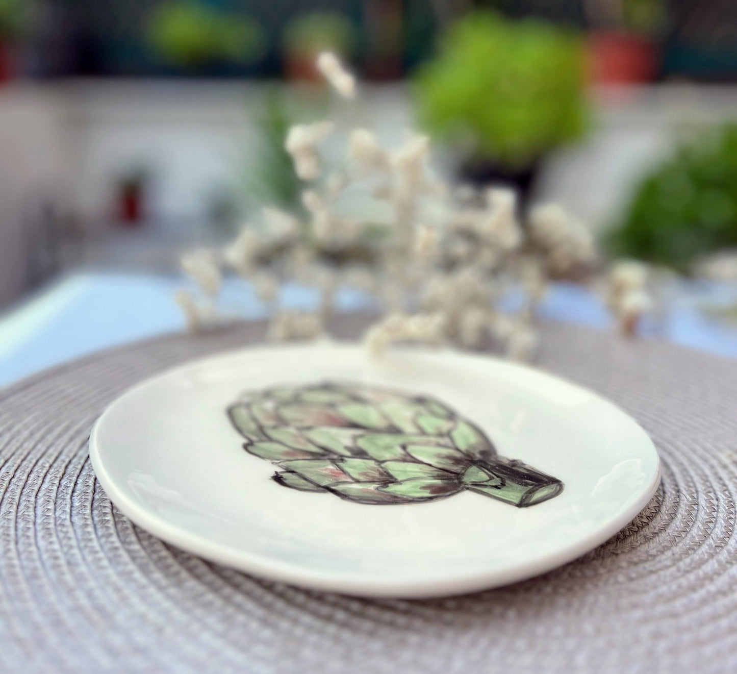 Hand Painted Ceramic Plate – Artichoke Botanical Pottery Dish