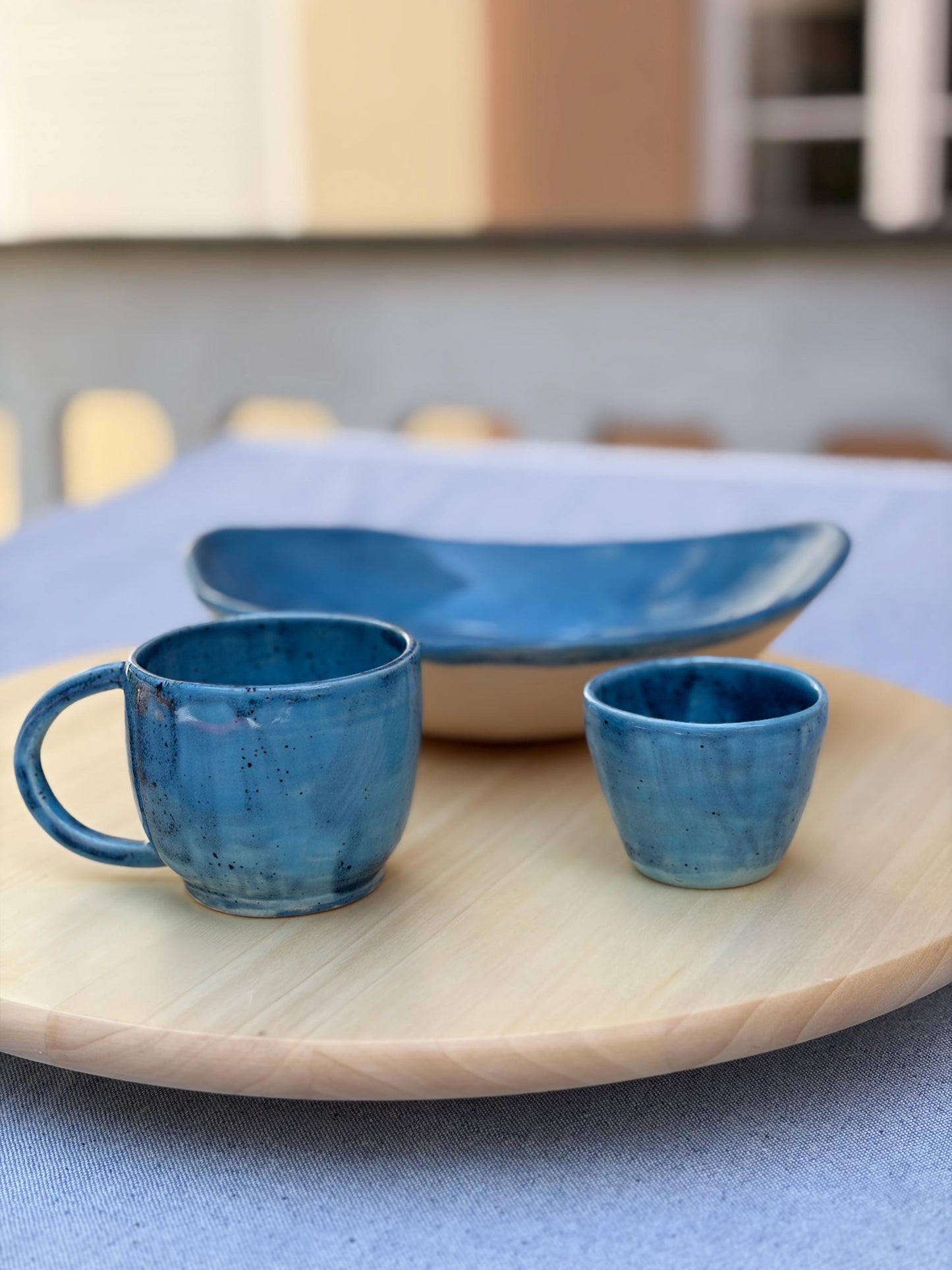 Handmade Blue Stoneware Serving Bowl | Artisan Ceramic Pasta Dish