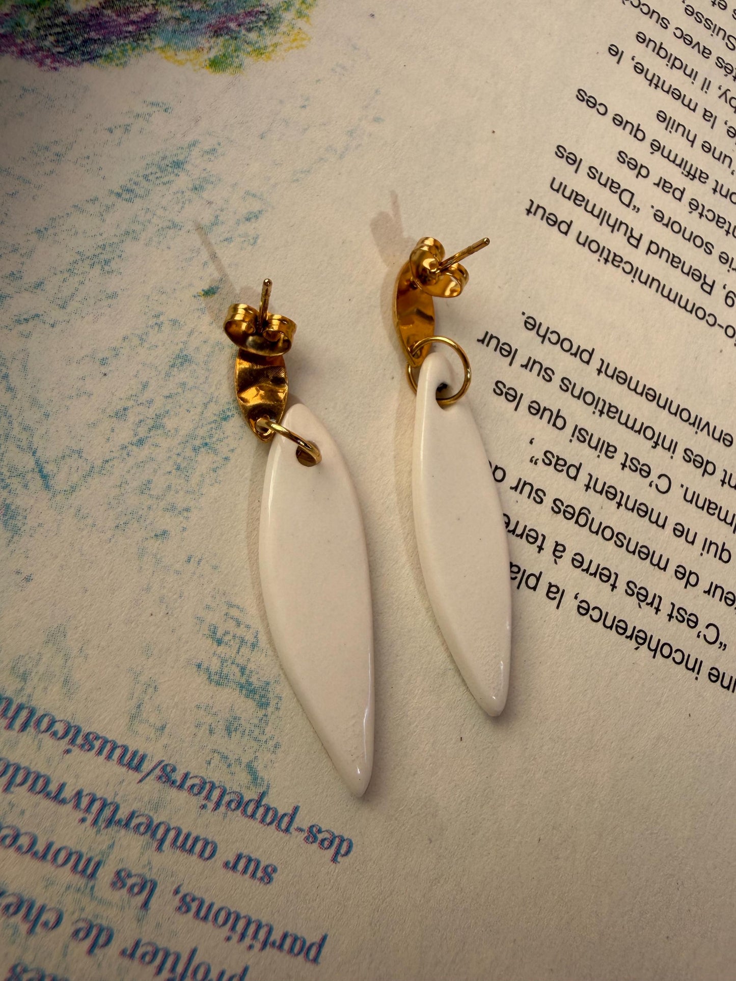 Pink Porcelain Earrings | Handmade Ceramic Dangle Earrings | Minimalist Botanical Jewelry