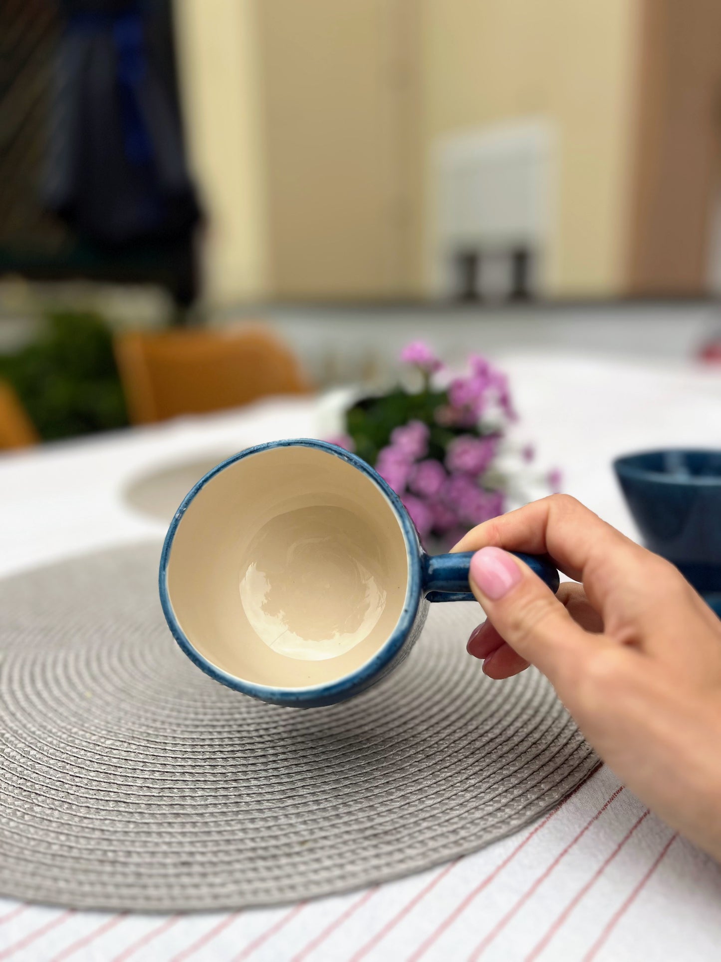 Handmade Ceramic Pour Over Coffee Dripper & Mug Set | Blue Pottery Brewer