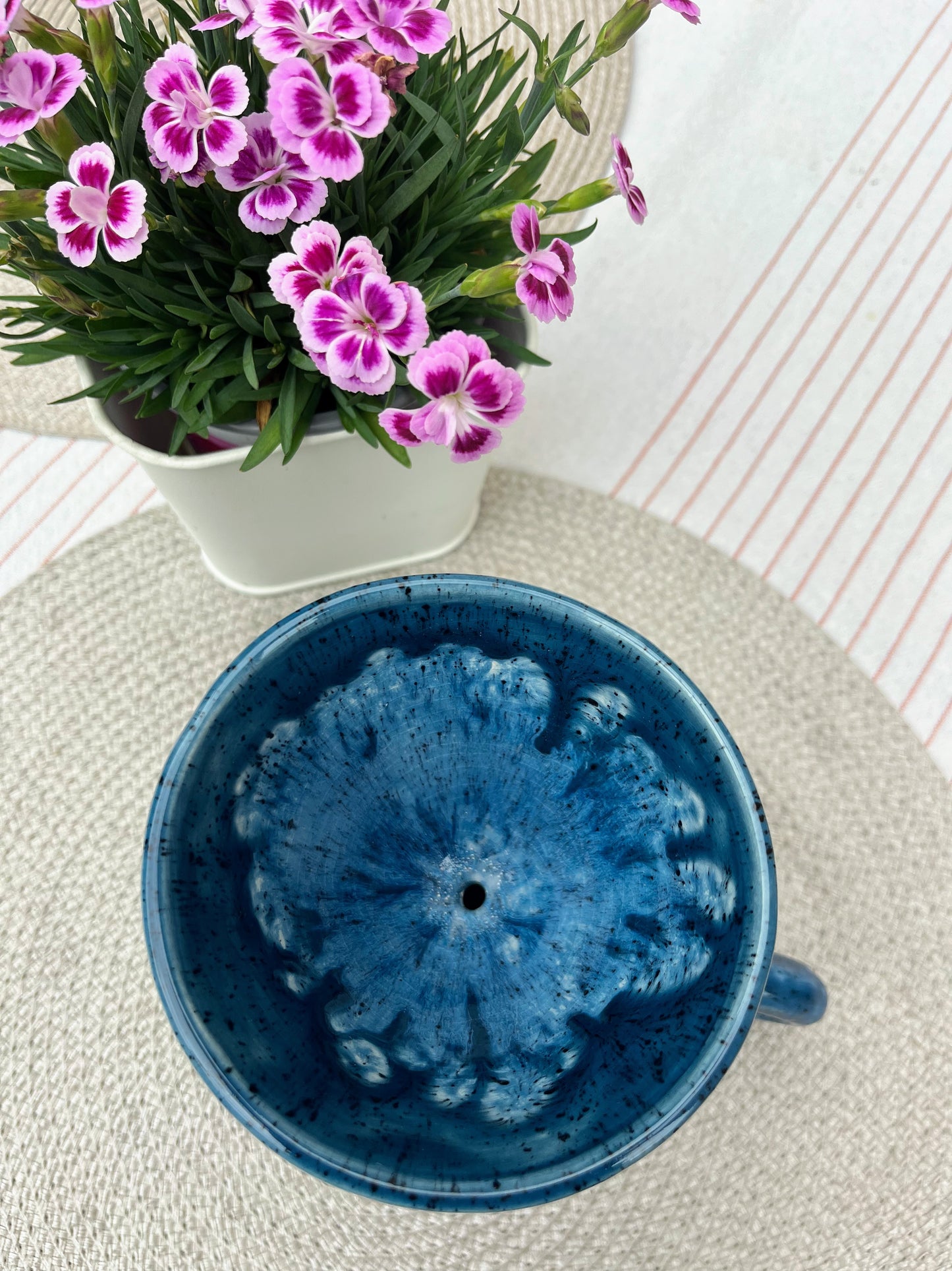 Handmade Ceramic Pour Over Coffee Dripper & Mug Set | Blue Pottery Brewer