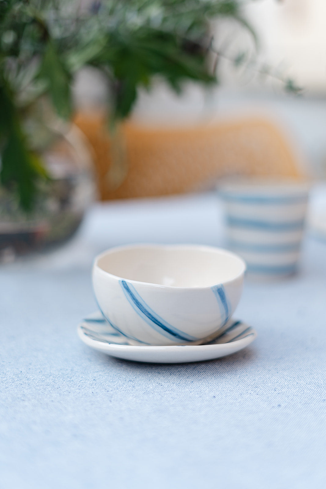 Handmade Ceramic Bowl – Blue Brushstroke