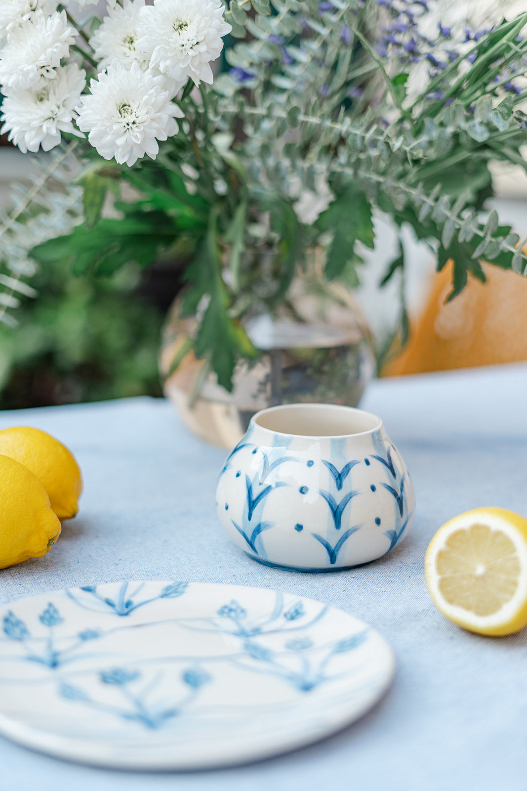 Handmade Ceramic Plate – Blue Floral Motif