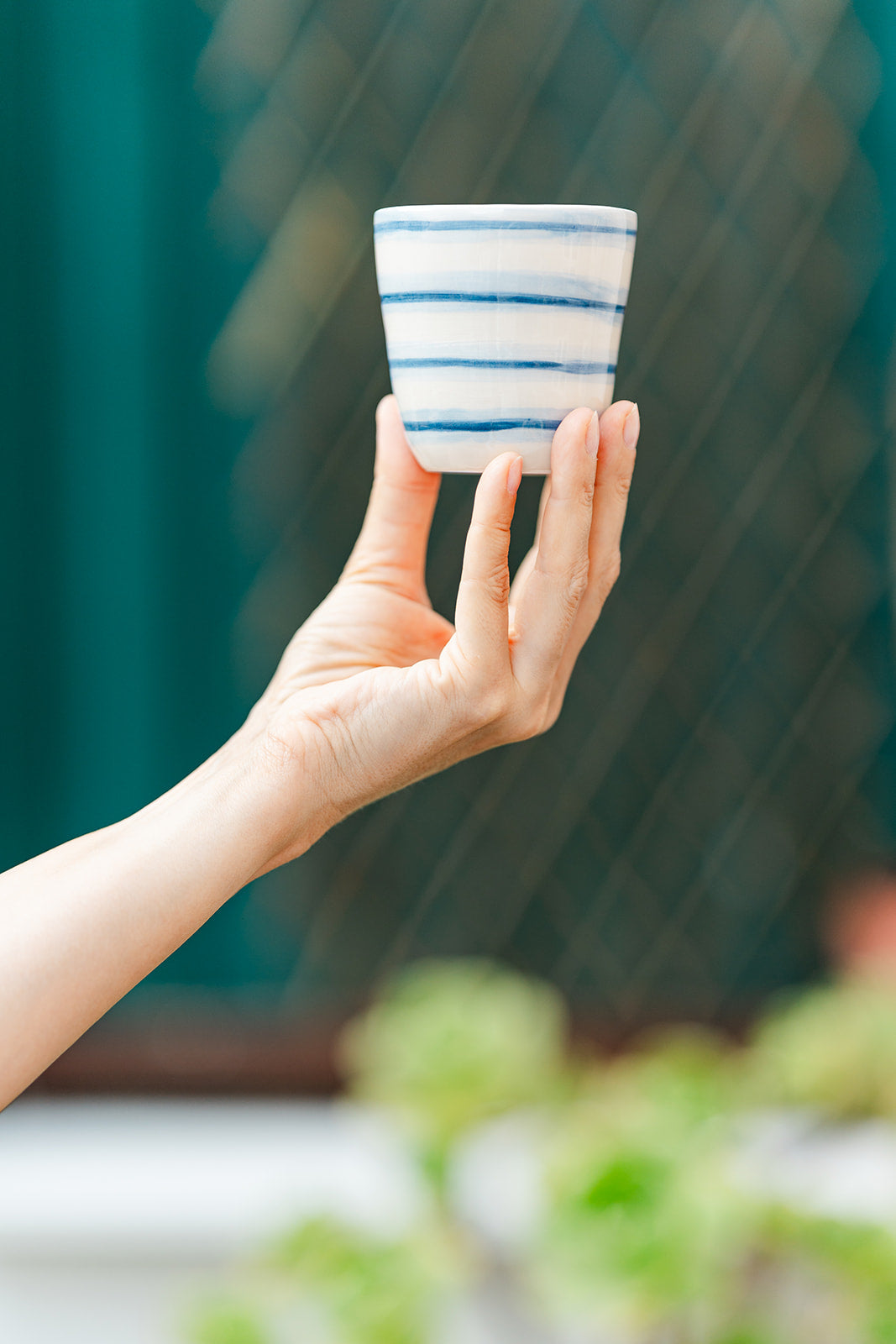 Handmade Ceramic Cup – Blue Stripes