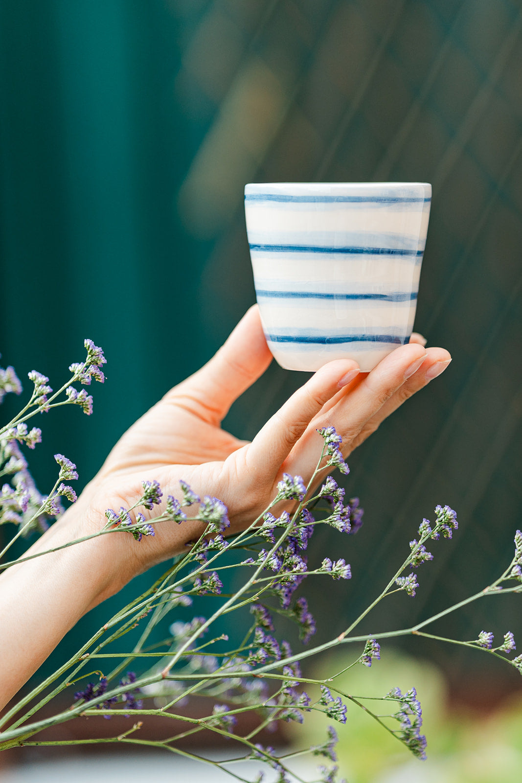Handmade Ceramic Cup – Blue Stripes