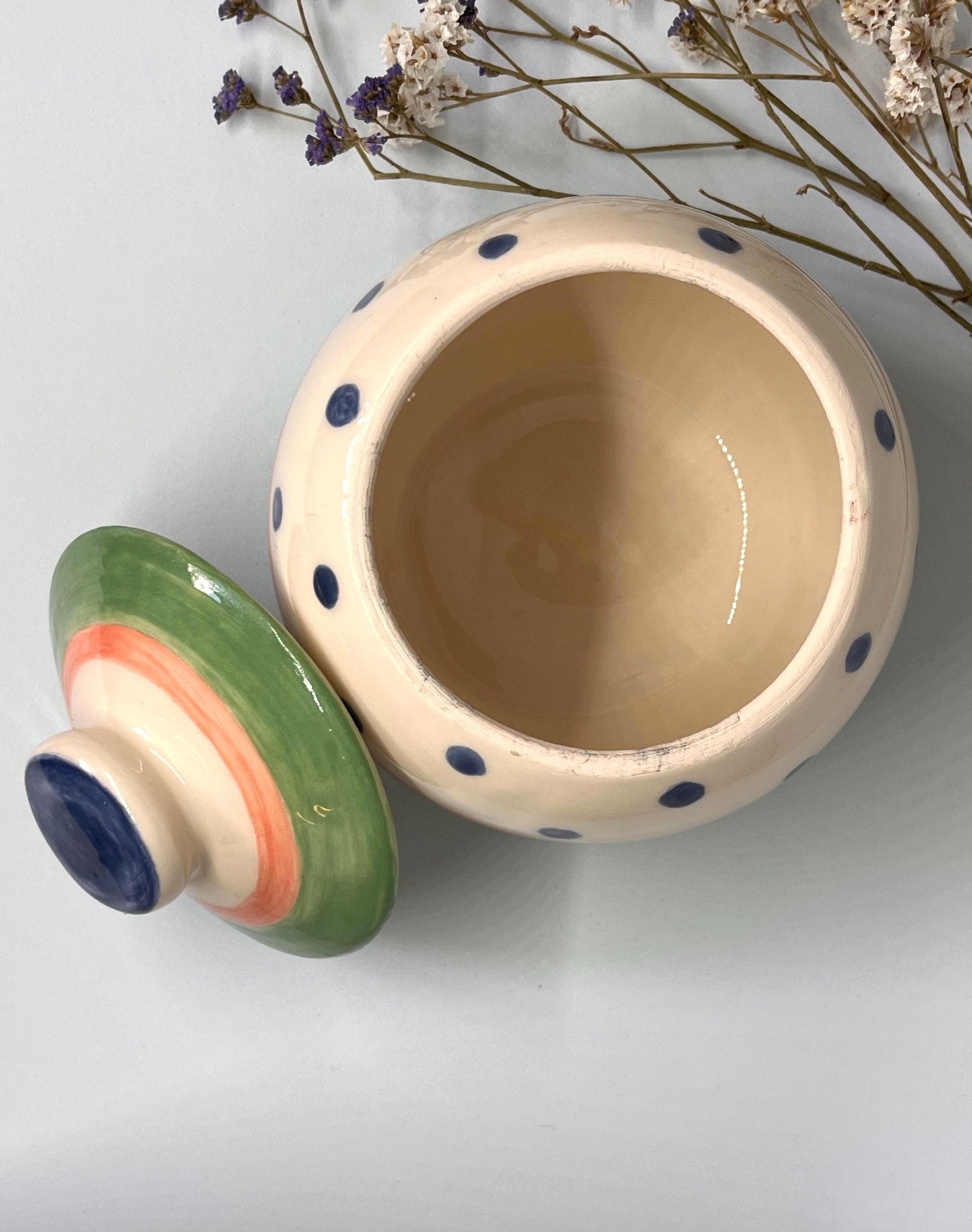 Handmade Ceramic Sugar Bowl – Polka Dot Pottery Jar, Kitchen Storage
