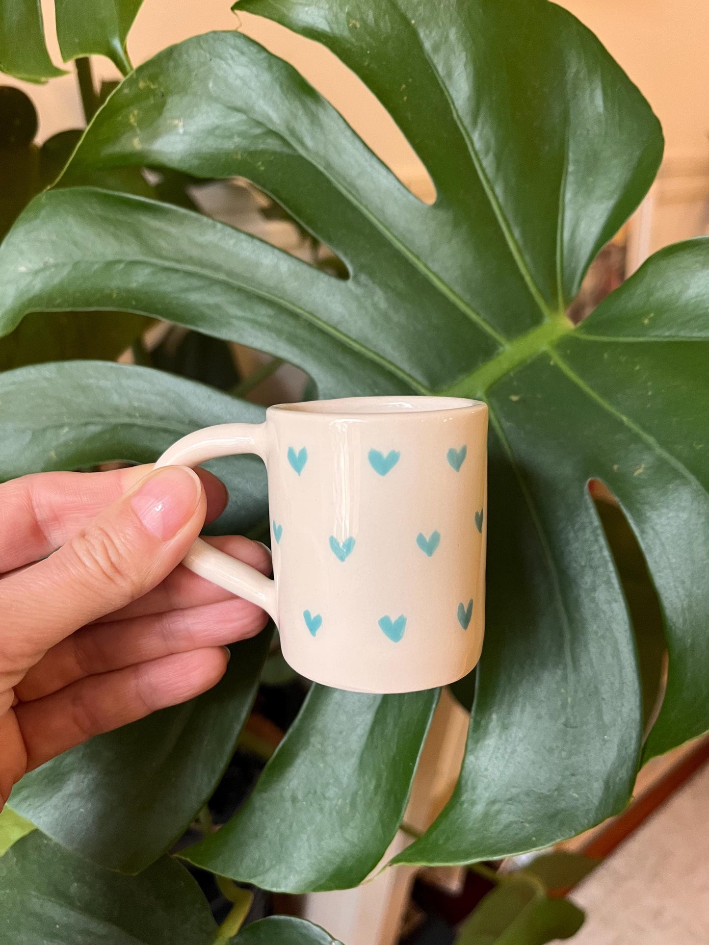 Handmade Ceramic Mug – Blue Heart Pottery Coffee Cup, 50ml