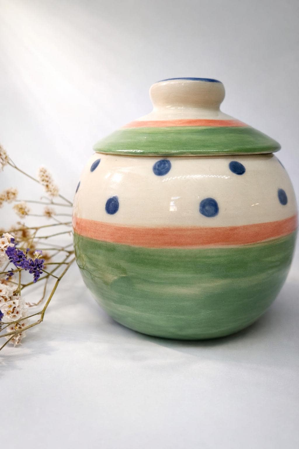 Handmade Ceramic Sugar Bowl – Polka Dot Pottery Jar, Kitchen Storage