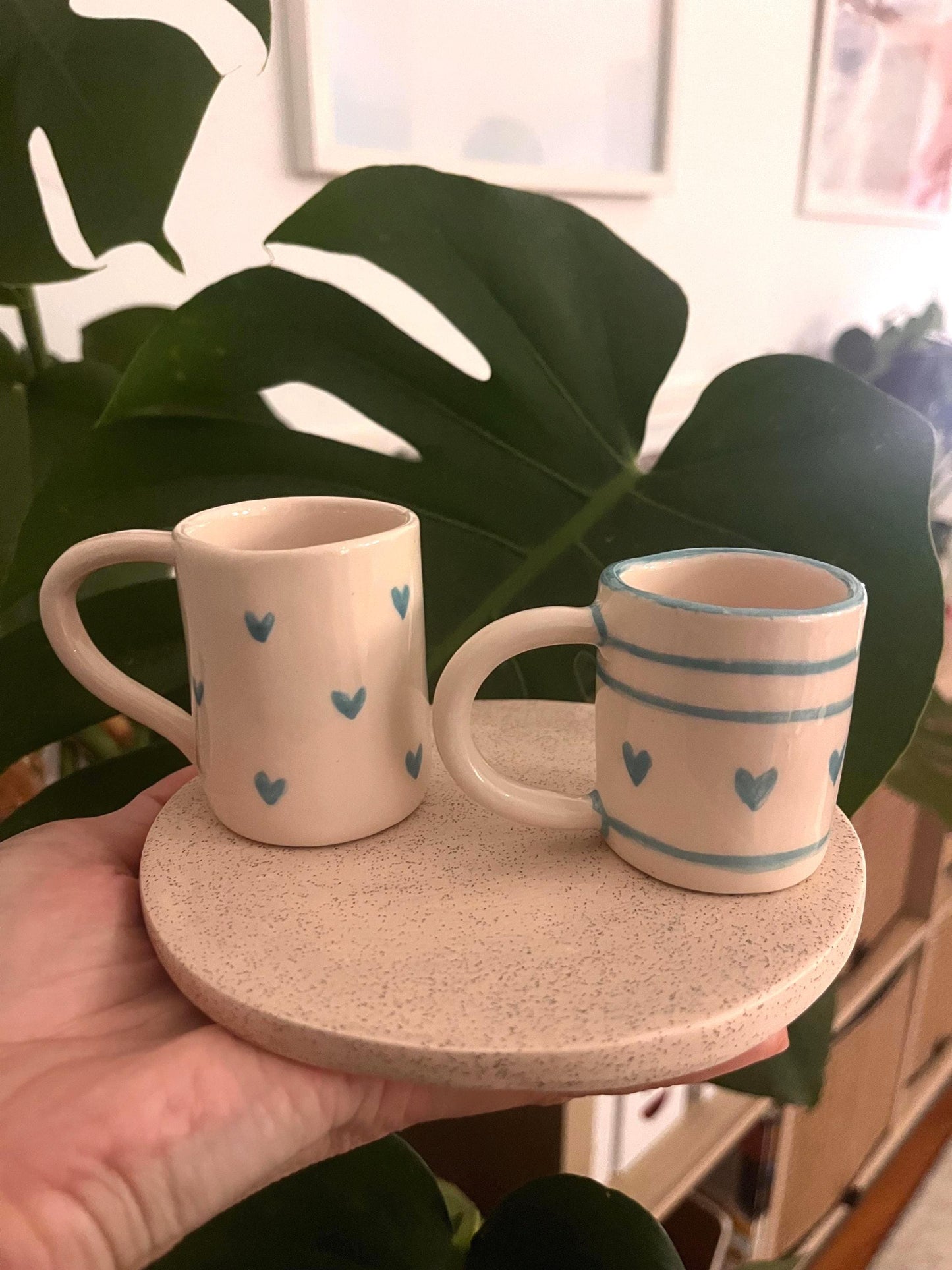Handmade Ceramic Mug – Blue Heart Pottery Coffee Cup, 50ml