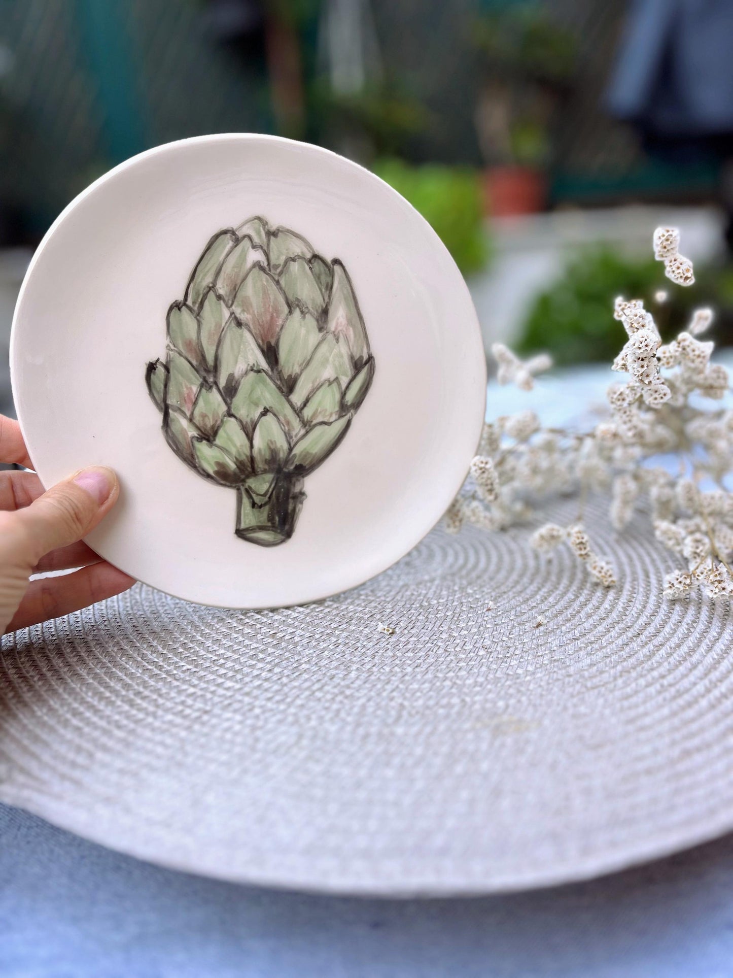 Hand Painted Ceramic Plate – Artichoke Botanical Pottery Dish