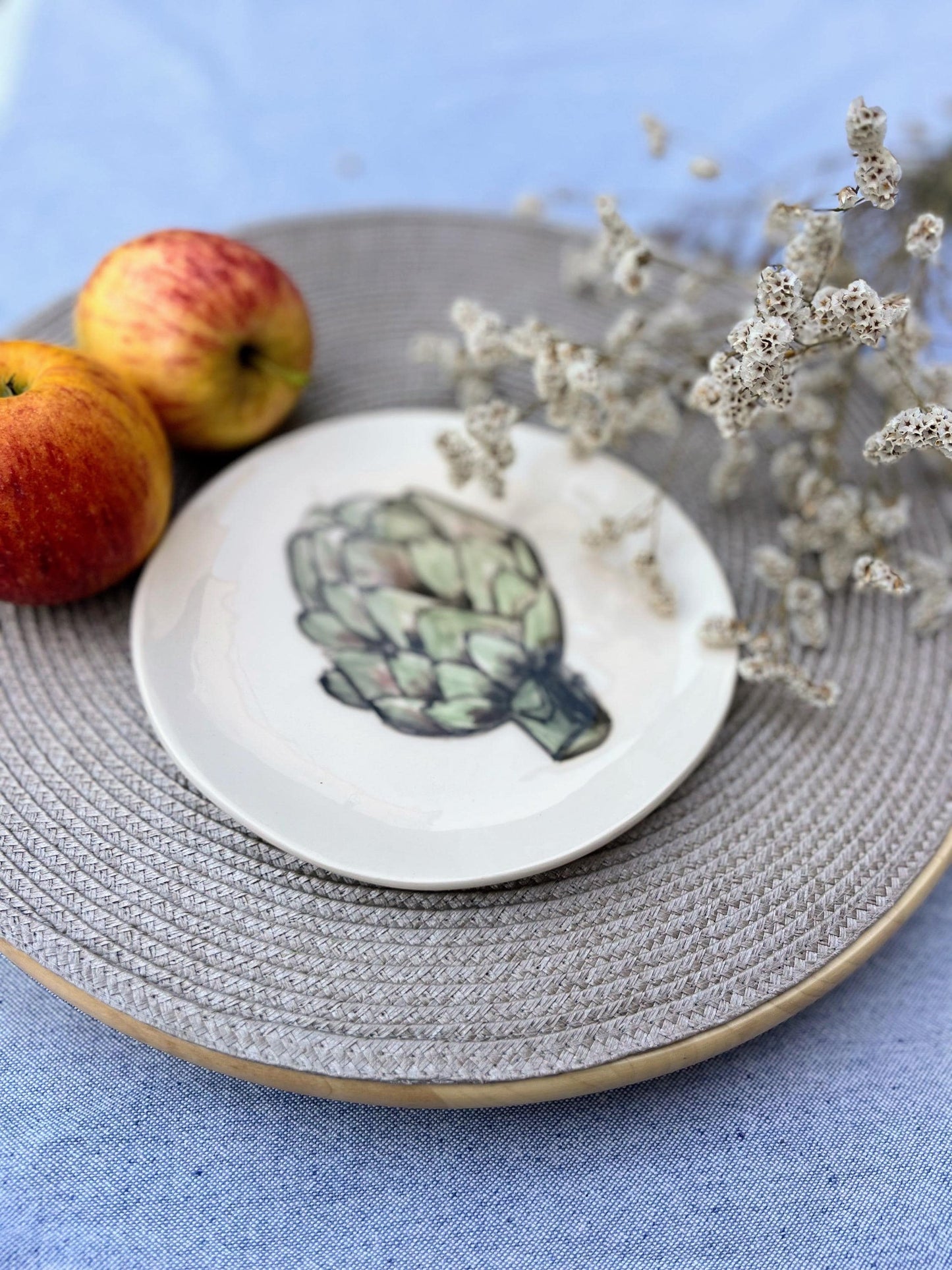 Hand Painted Ceramic Plate – Artichoke Botanical Pottery Dish