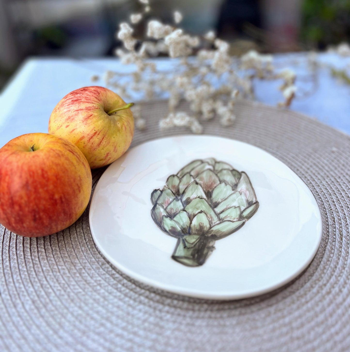 Hand Painted Ceramic Plate – Artichoke Botanical Pottery Dish