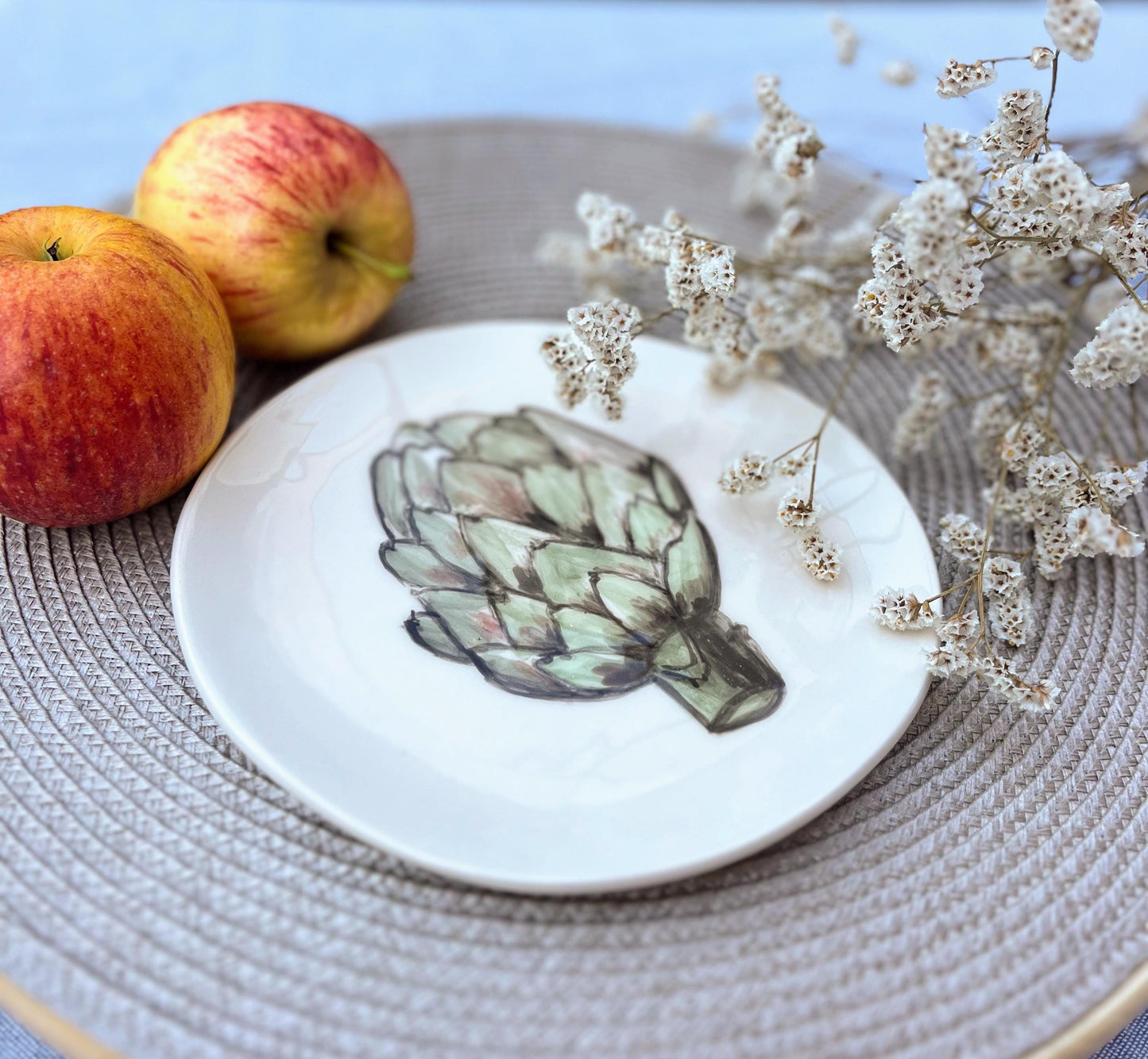 Hand Painted Ceramic Plate – Artichoke Botanical Pottery Dish
