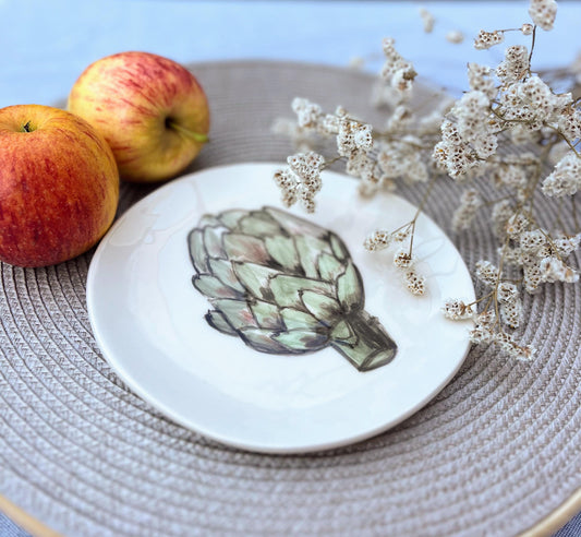Hand Painted Ceramic Plate – Artichoke Botanical Pottery Dish
