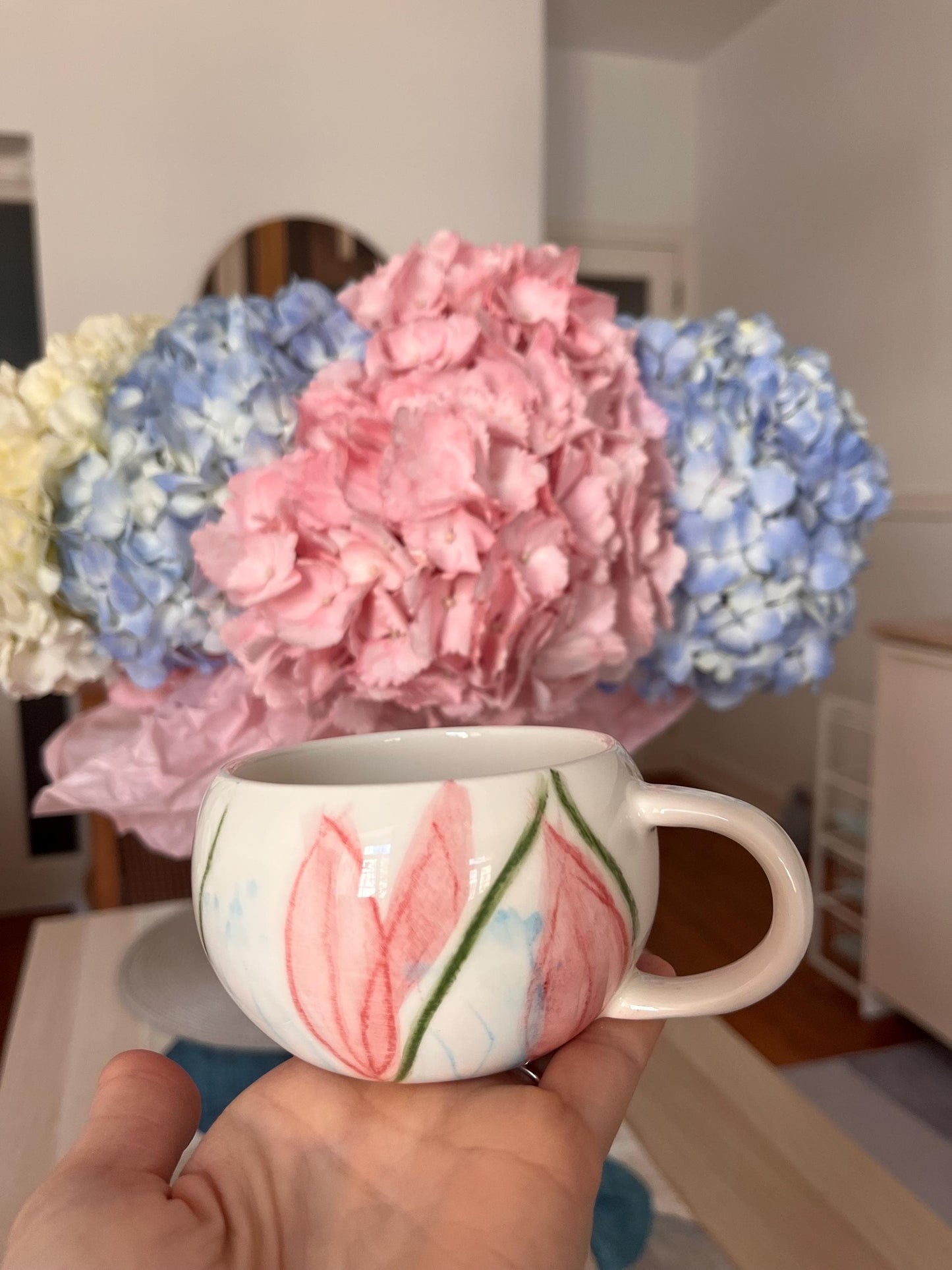 Hand Painted Tulip Ceramic Cup – Botanical Pottery Tea Mug