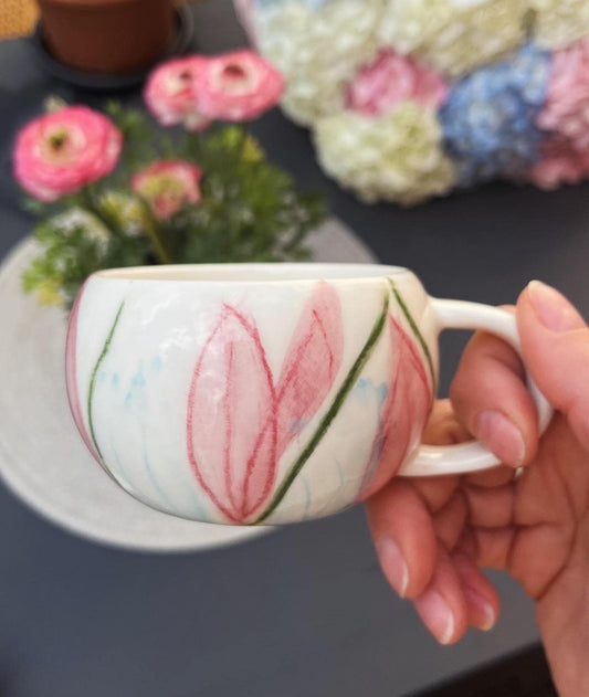 Hand Painted Tulip Ceramic Cup – Botanical Pottery Tea Mug