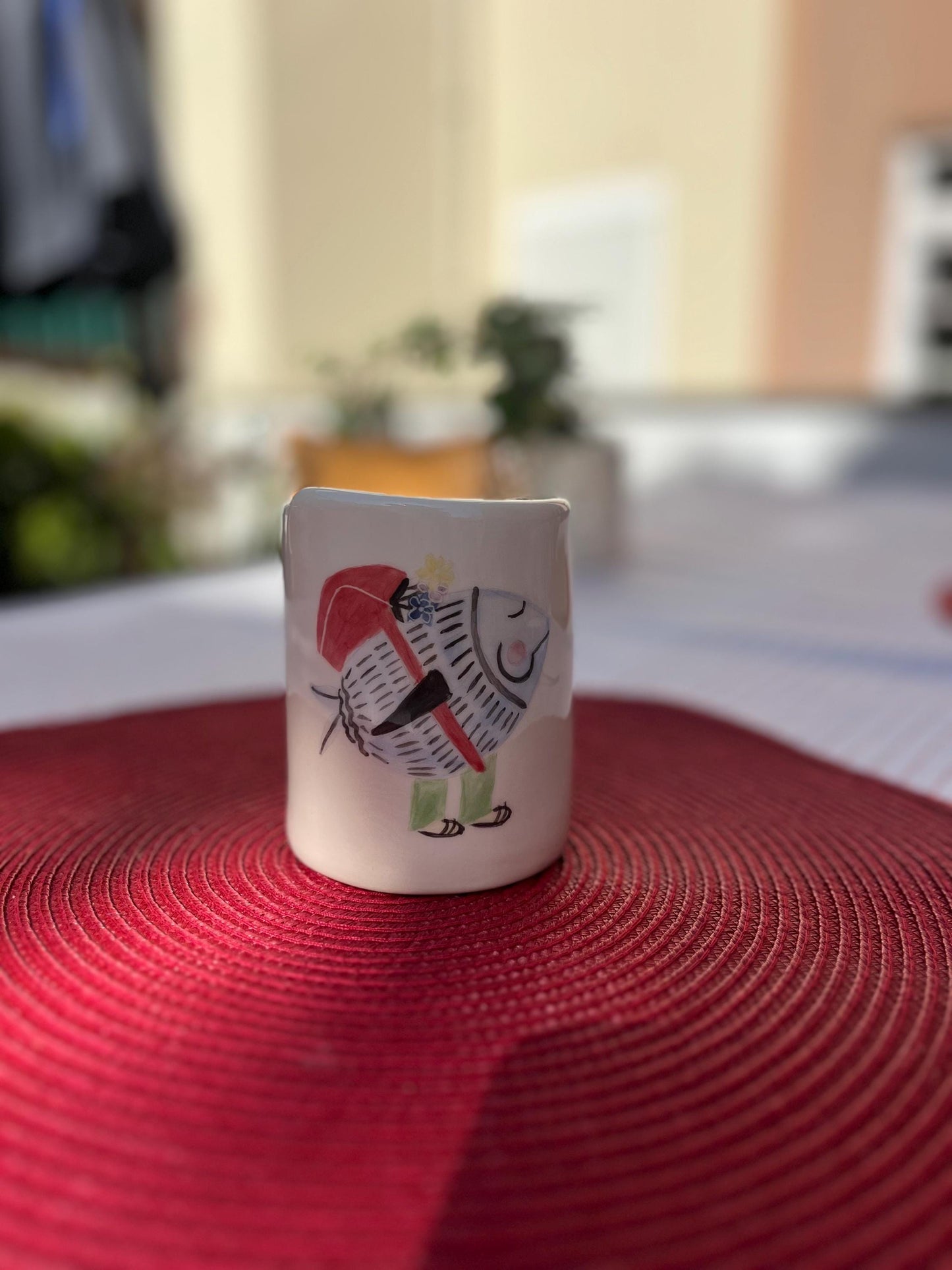 Hand-Painted Ceramic Travel Mug – Reusable Eco Friendly Coffee Cup with Lid
