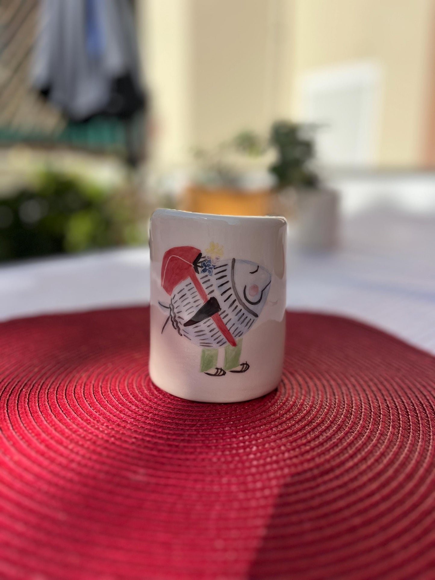 Hand-Painted Ceramic Travel Mug – Reusable Eco Friendly Coffee Cup with Lid