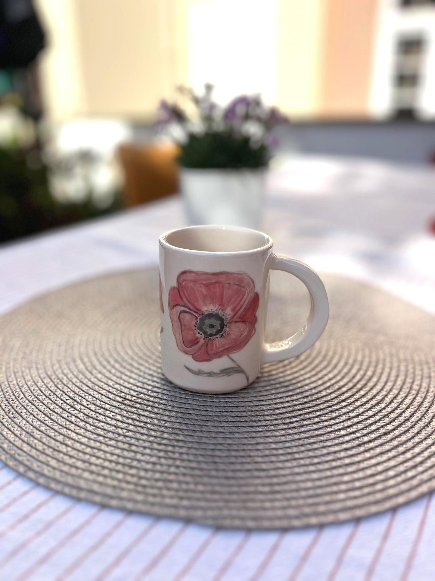 Handmade Ceramic Mug with Flower Design, Poppy Coffee Cup, Tea Cup
