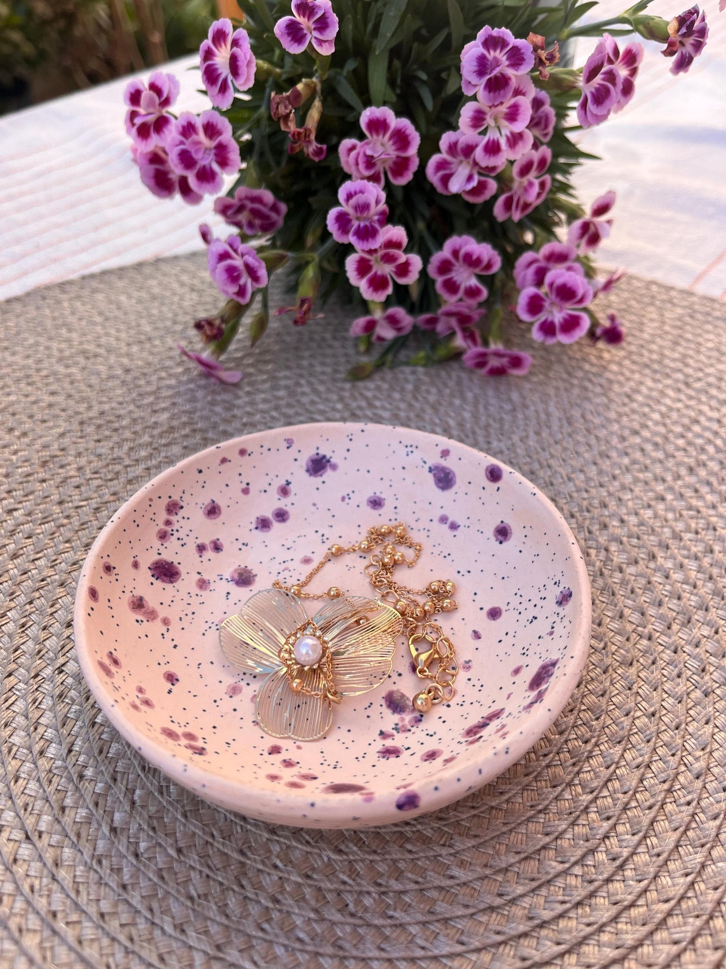 Handmade Speckled Ceramic Jewelry Dish, Ring Holder Tray, Artistic Decor