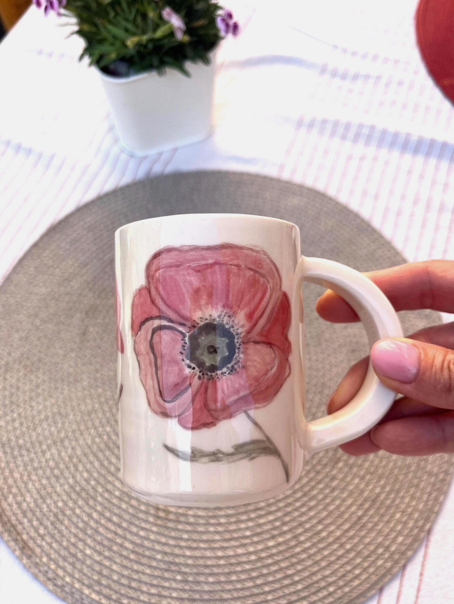 Handmade Ceramic Mug with Flower Design, Poppy Coffee Cup, Tea Cup