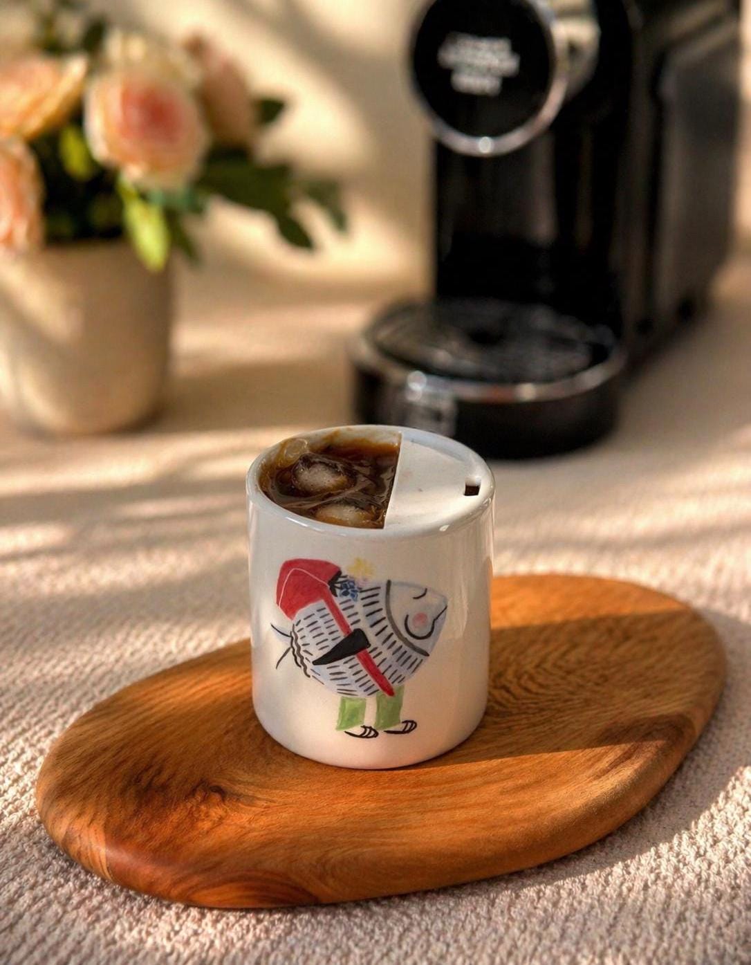 Hand-Painted Ceramic Travel Mug – Reusable Eco Friendly Coffee Cup with Lid