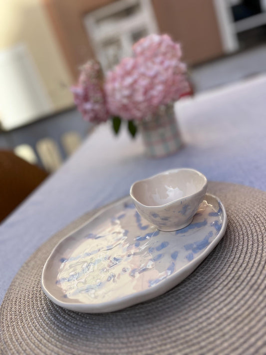 Handmade Stoneware Serving Platter | Large Organic Ceramic Plate | Hand Painted Serving Dish
