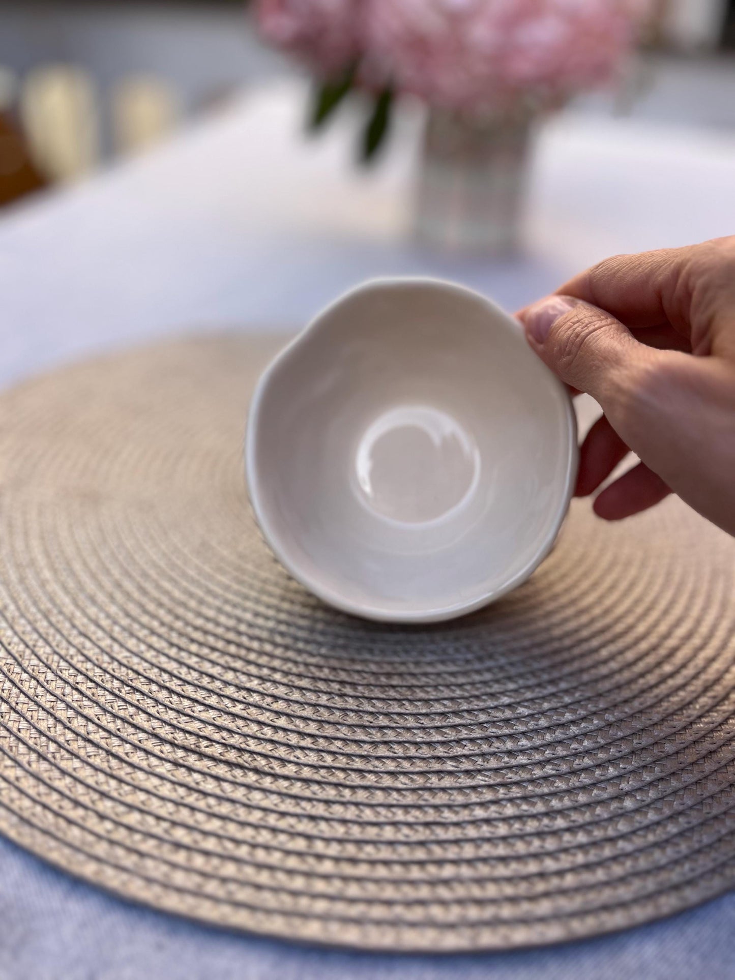 Handmade Stoneware Bowl with Blue Absract Pattern | Organic Pottery Serving Dish