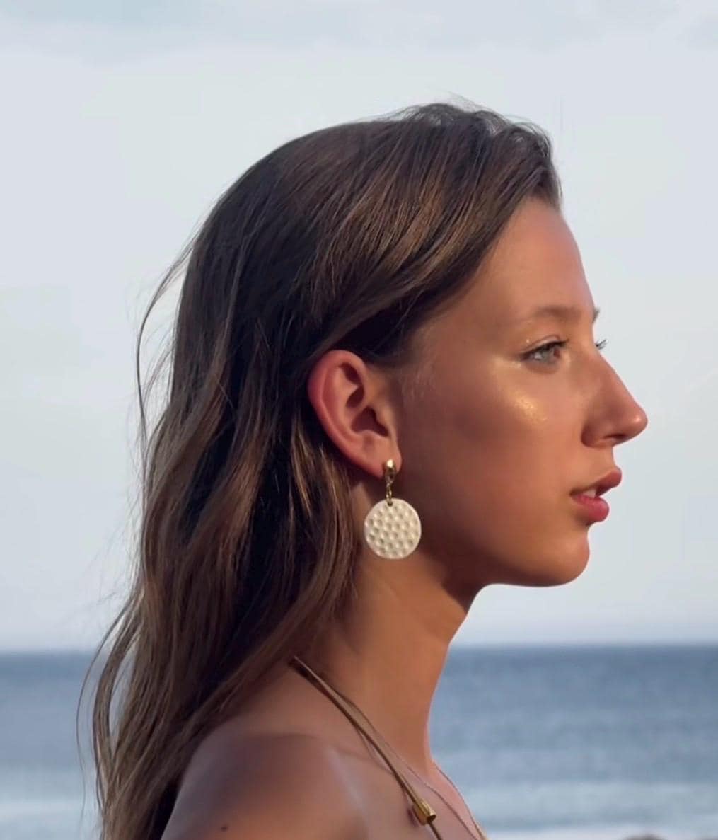 Textured White Porcelain Earrings | Minimalist Brass Statement Jewelry
