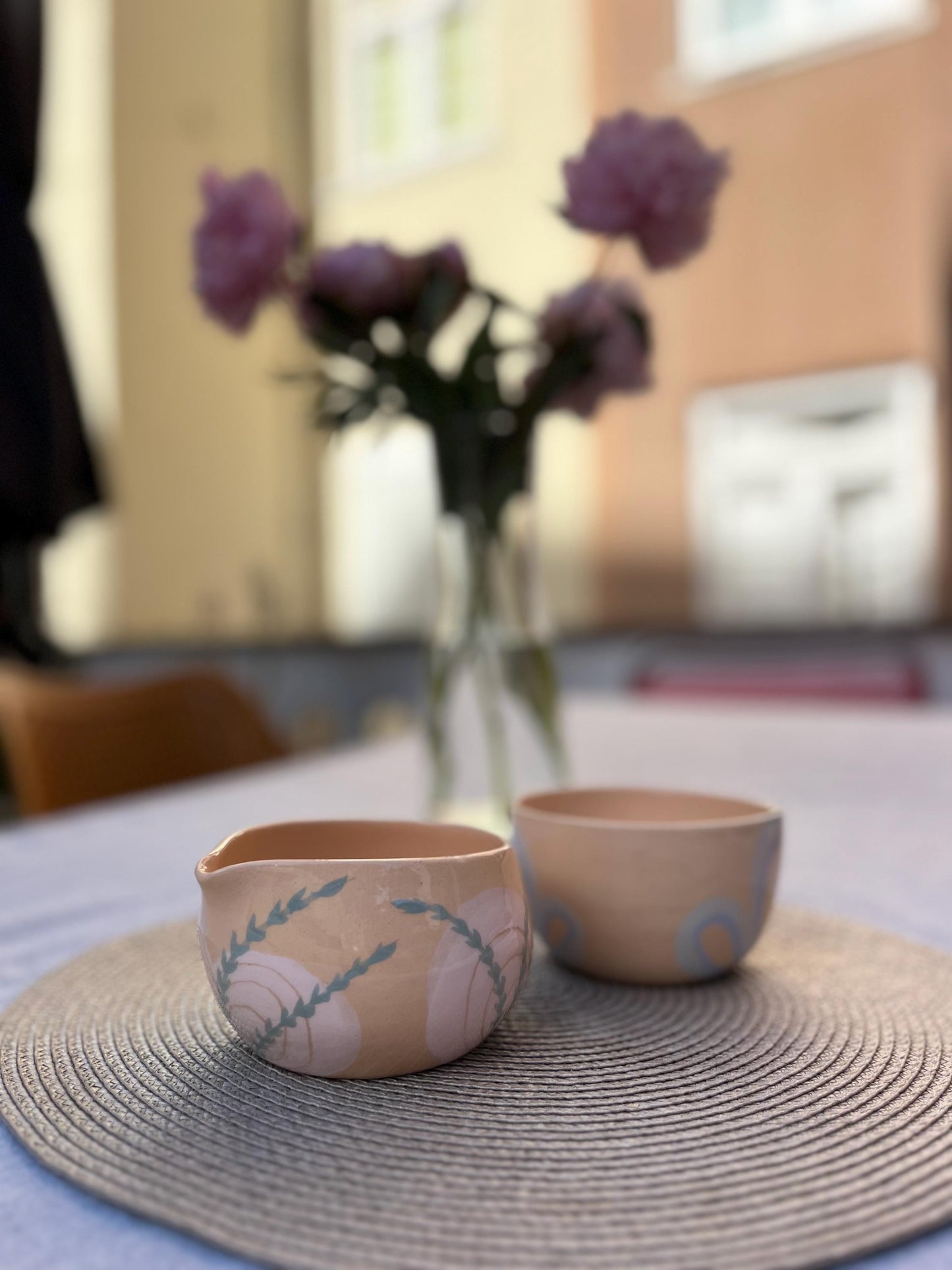 Handmade Botanical Matcha Bowl with Spout | Ceramic Pouring Tea Chawan