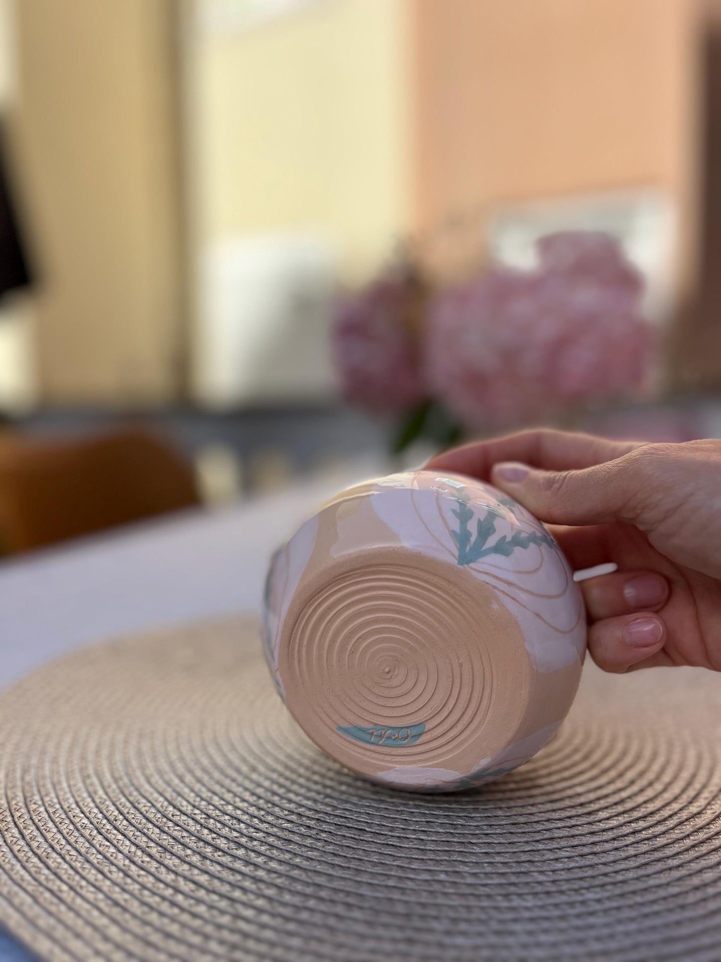 Handmade Botanical Matcha Bowl with Spout | Ceramic Pouring Tea Chawan