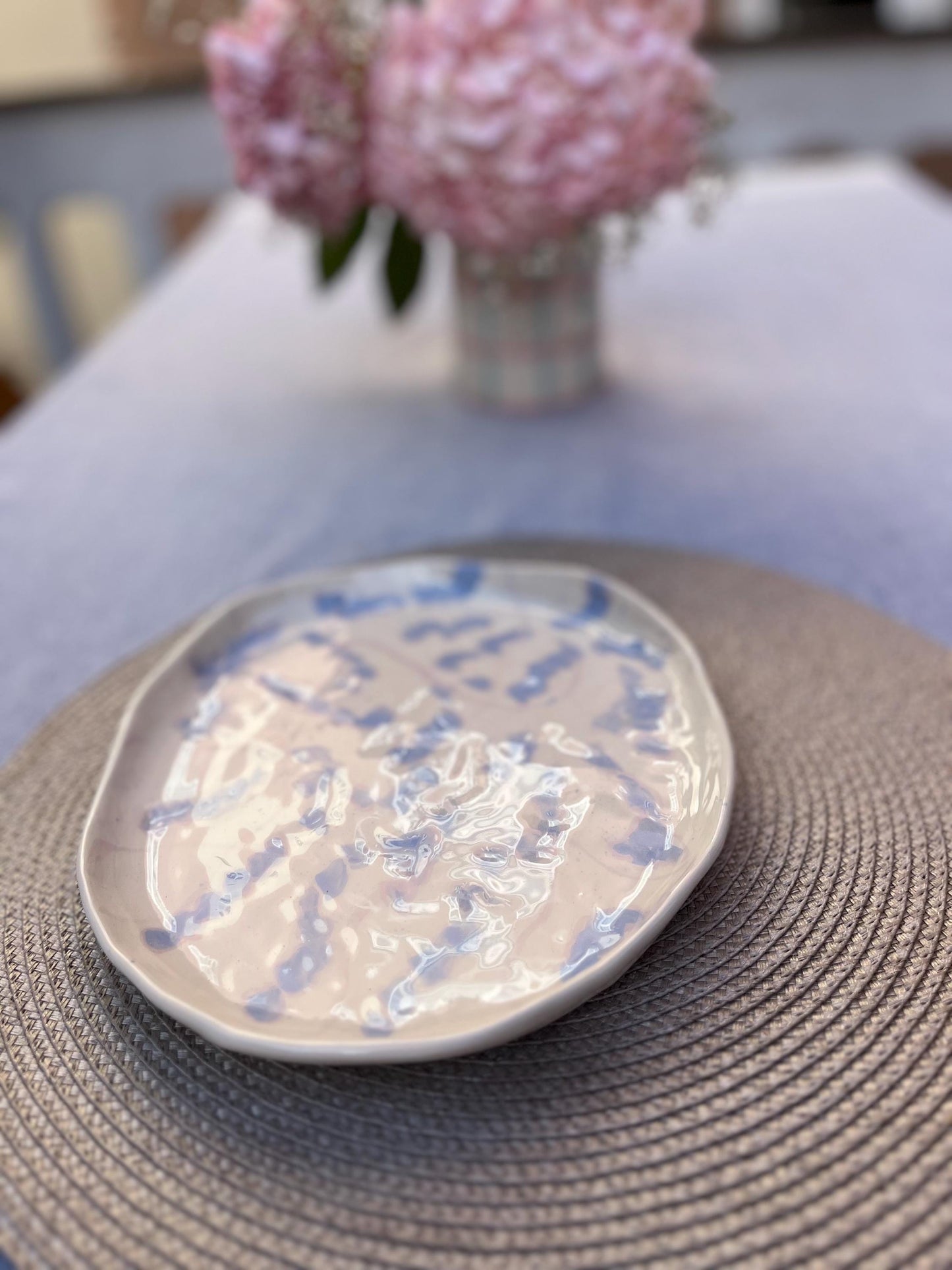 Handmade Stoneware Serving Platter | Large Organic Ceramic Plate | Hand Painted Serving Dish