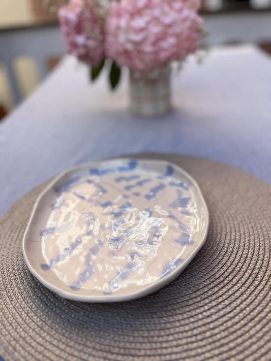 Handmade Stoneware Serving Platter | Large Organic Ceramic Plate | Hand Painted Serving Dish