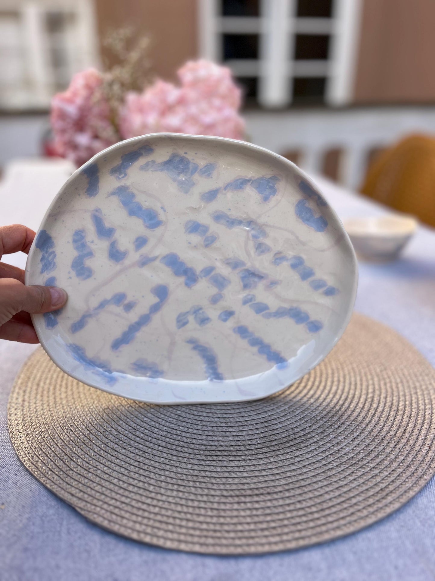 Handmade Stoneware Serving Platter | Large Organic Ceramic Plate | Hand Painted Serving Dish