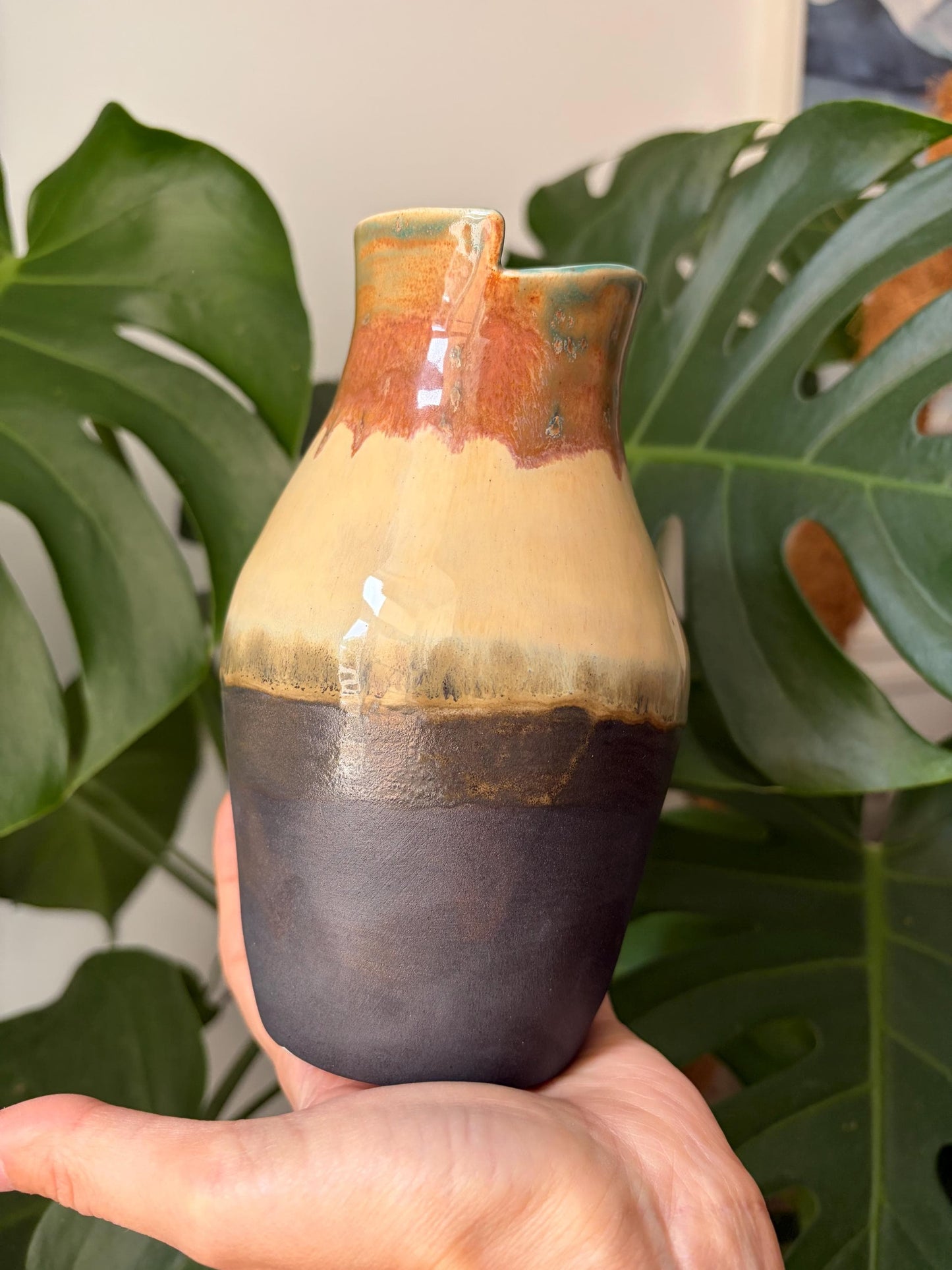 Handmade Stoneware Vase, Rustic Modern Ceramic Flower Vase, Earthy Glaze Home Decor