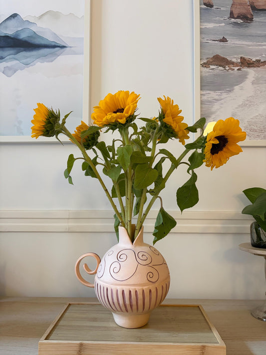 Handmade Amphora Vase with Handle | Rustic Terracotta Stoneware Flower Vase