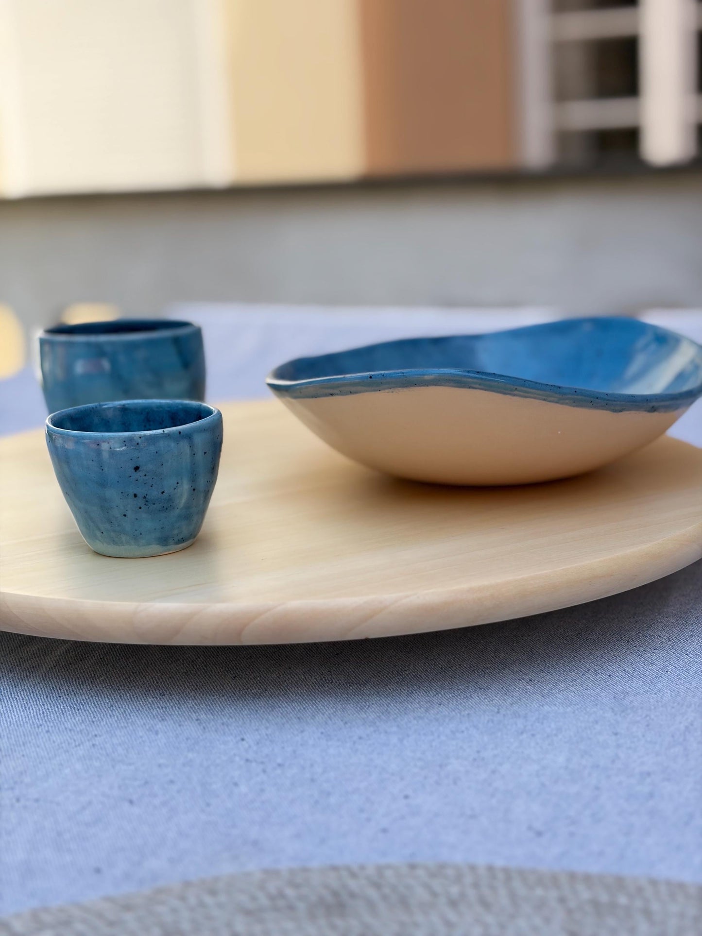 Handmade Blue Stoneware Serving Bowl | Artisan Ceramic Pasta Dish
