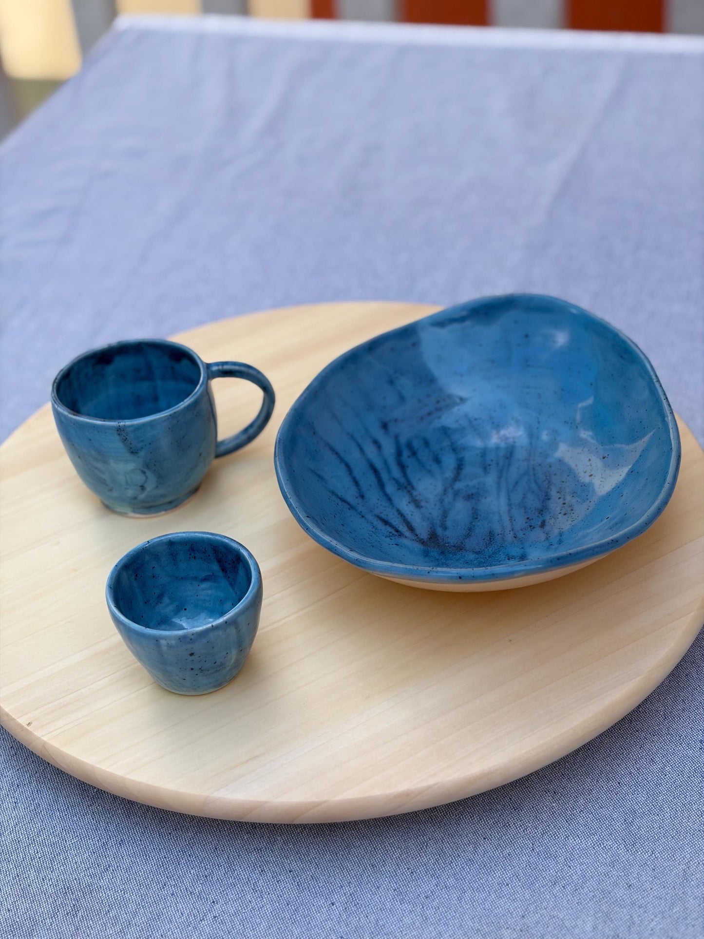 Handmade Blue Stoneware Serving Bowl | Artisan Ceramic Pasta Dish