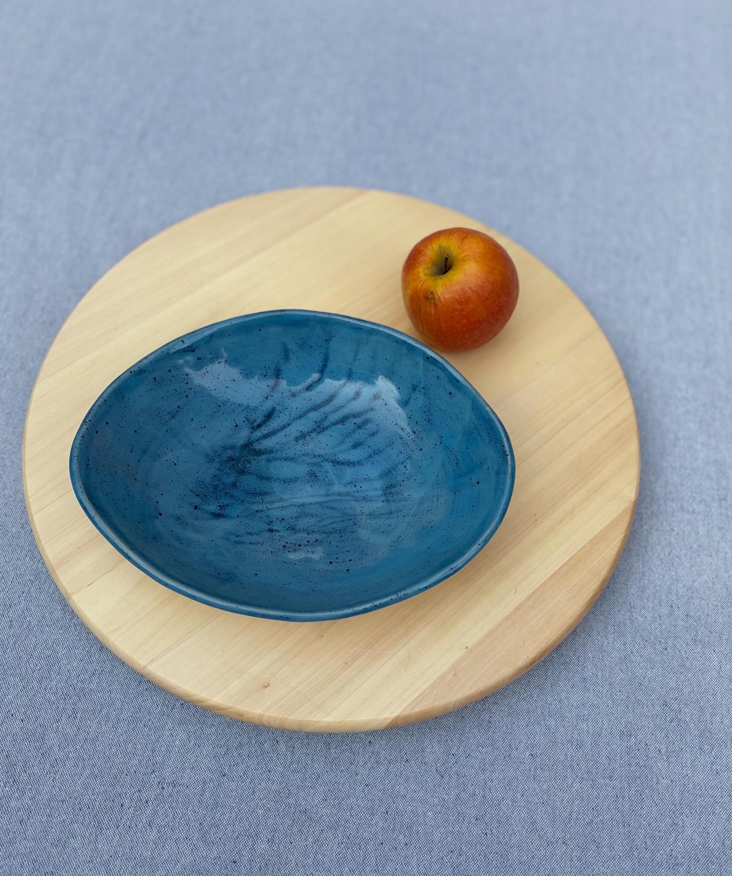 Handmade Blue Stoneware Serving Bowl | Artisan Ceramic Pasta Dish