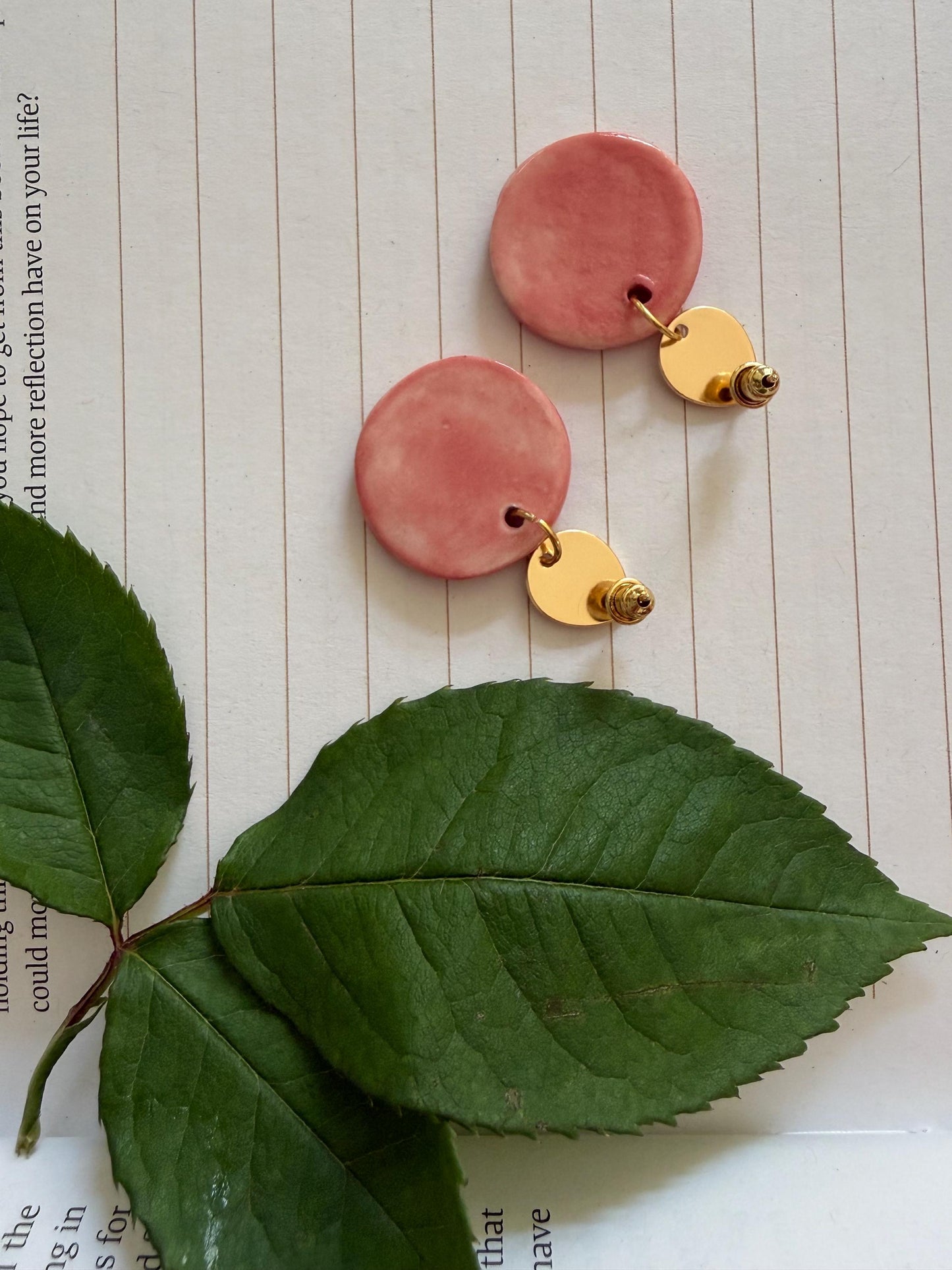 Handmade Pink Porcelain Earrings | Gold Plated Studs, Nature Inspired Design